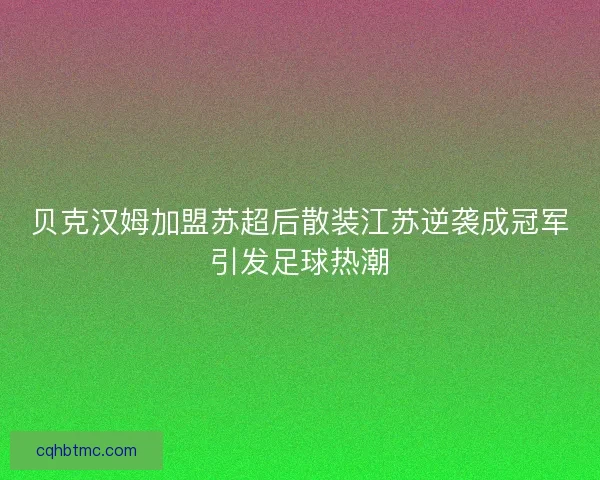 贝克汉姆加盟苏超后散装江苏逆袭成冠军引发足球热潮